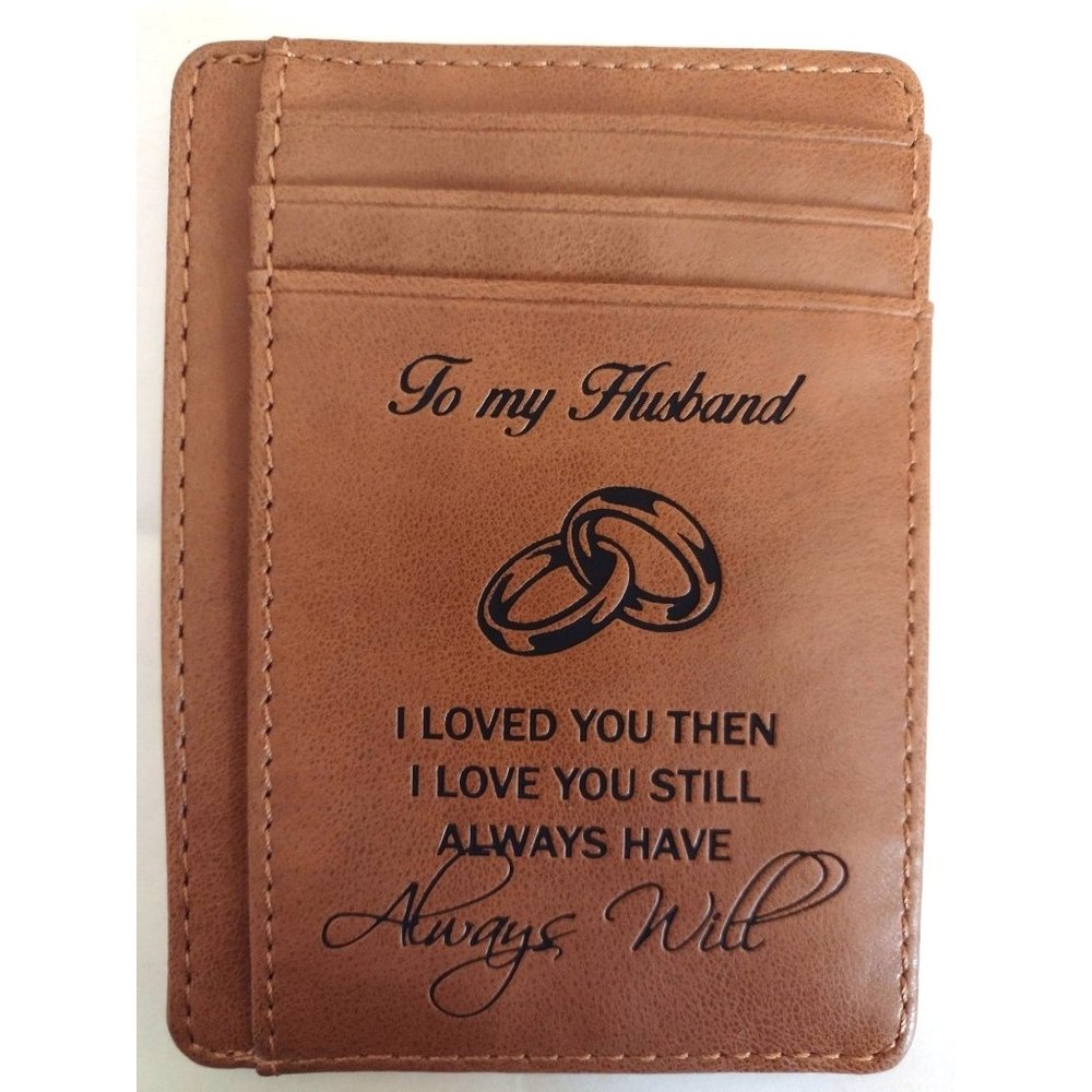 To My Husband Engraved Leather Slim Wallet